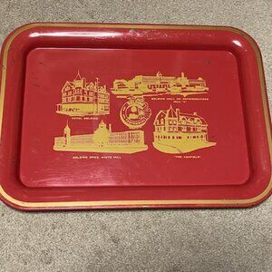 VTG Belding Michigan Centennial Metal Tray 1857-1957 - Red & Gold